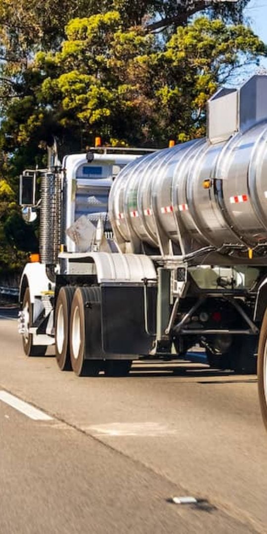 Stainless tanker trailer on the highway